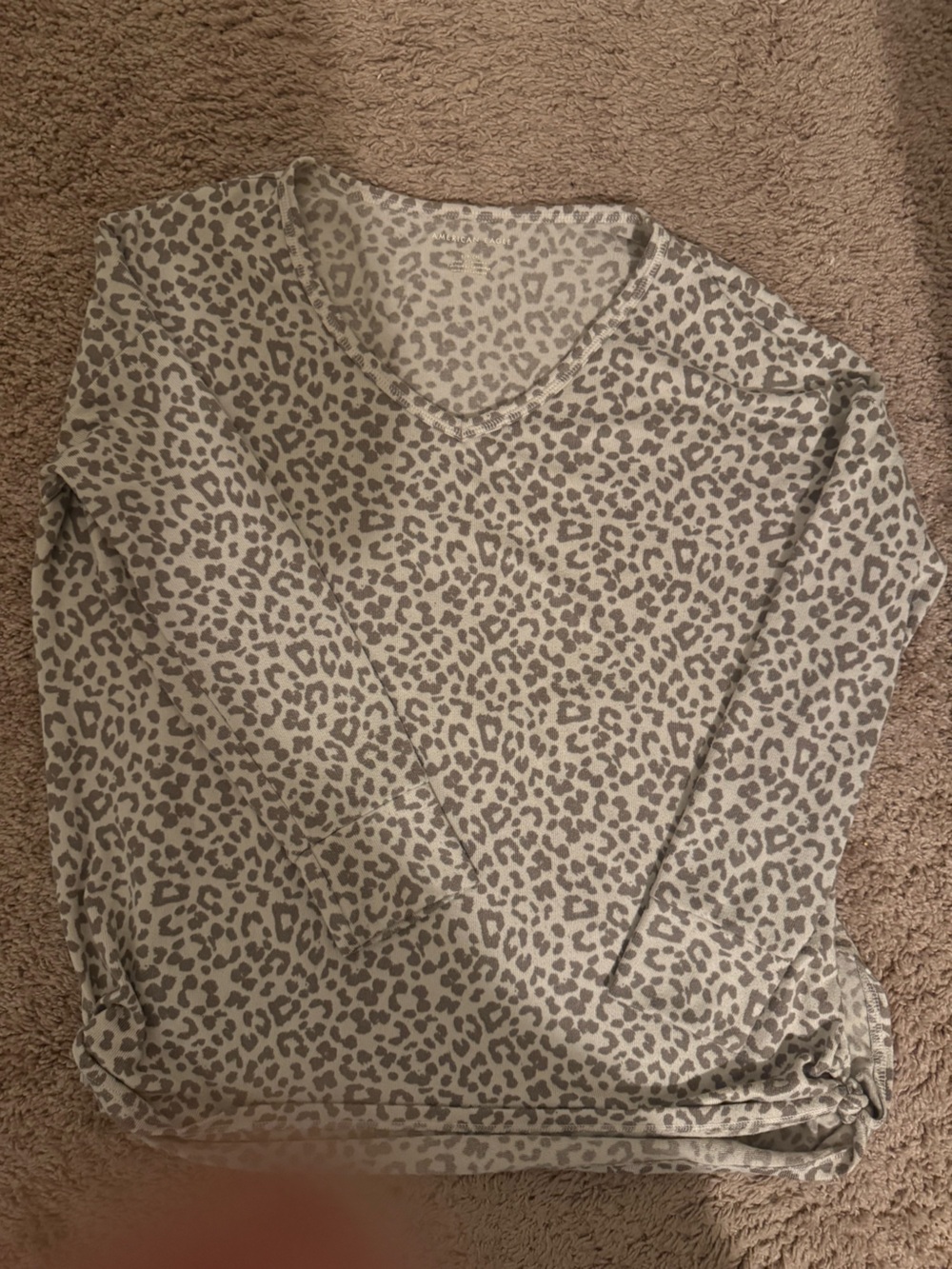 American Eagle Outfitters Cream and Taupe Leopard Print Long Sleeve